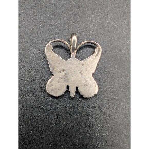 Vintage Zuni Style Butterfly Pendant Sterling Silver Turquoise Coral Chip Inlay - Picture 2 of 4